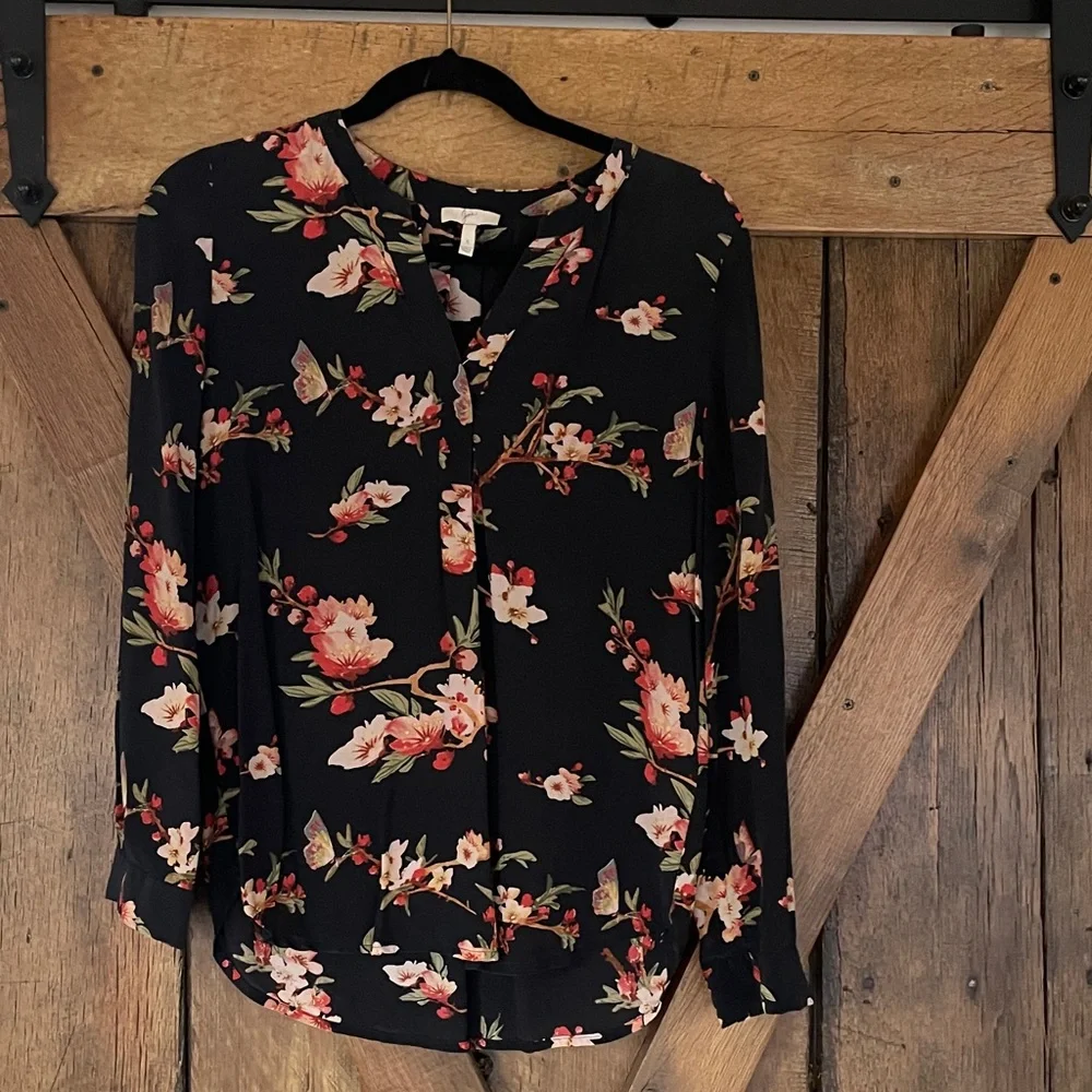 Joie Size Small Black Floral Print Blouse - Picture 1 of 7